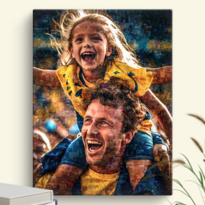 Sports Fan Photo Mosaic with father and daughter cheering in stadium