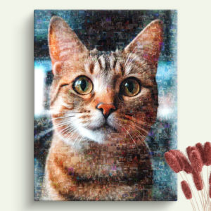 Large Cat Photo Mosaic with cat portrait filled many single photos