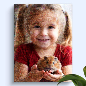 Large Pet Photo Mosaic with little girl holding a hamster and many single photos