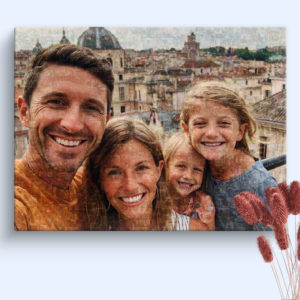 Large Travel Photo Mosaic Collage with family in Italy filled with many vacation photos