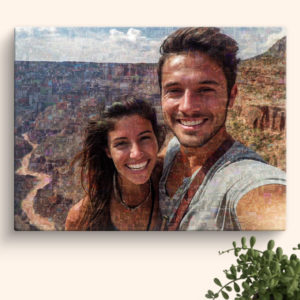 Large Travel Photo Mosaic Collage with couple infront of Gran Canyon filled with many vacation photos