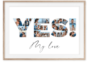 Wedding Photo Collage in Shape of Letters YES filled with wedding pictures
